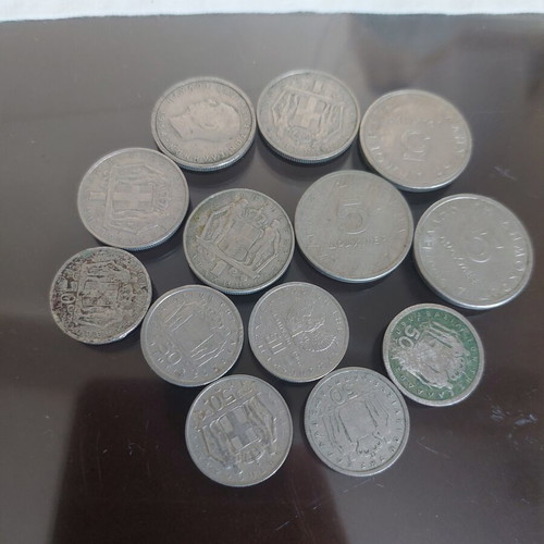 Set of 13 Kingdom of Greece coins used, 5Drachma, 1Drachma & 50 Lepta (1954-1964)