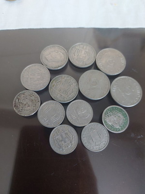 Set of 13 Kingdom of Greece coins used, 5Drachma, 1Drachma & 50 Lepta (1954-1964)