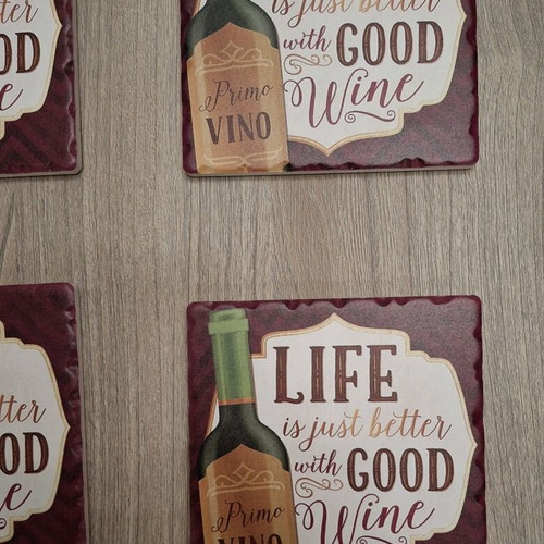Set of 6 ceramic coasters like new with Life is Better with Good Wine phrase