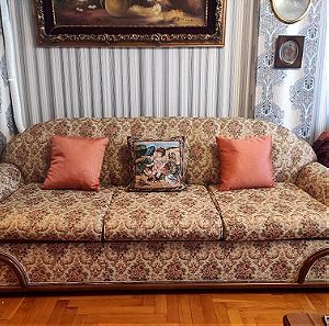 Σετ τετραθέσιος καναπές-κρεβάτι και μονοθέσιος (μασίφ)