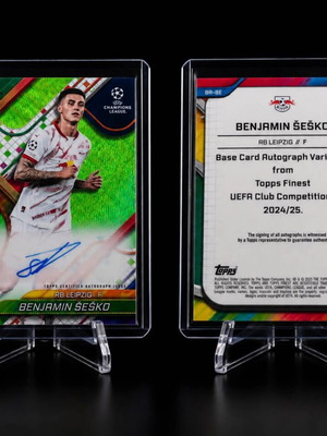 Benjamin Sesko 2024-25 Topps Finest UEFA Green Refractor Auto /99