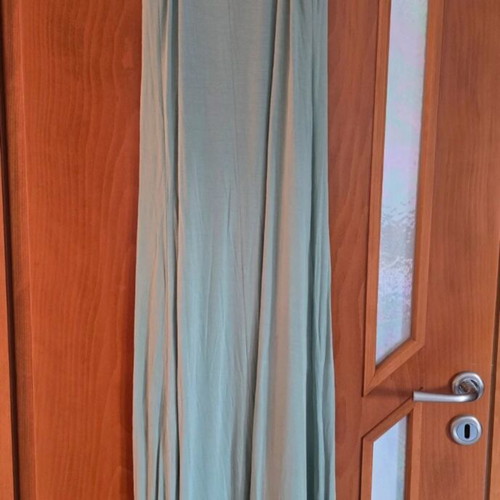 Long airy dress in olive/mint shade with thin straps