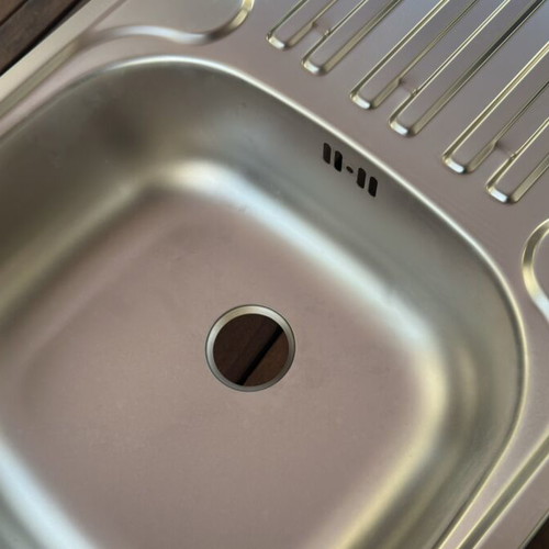 Kitchen sink inox single bowl with apron and faucet, new