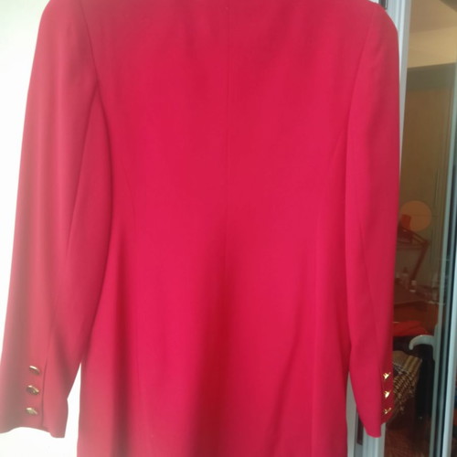 Women's vintage suit used, dress, jacket and belt, red crepe, small