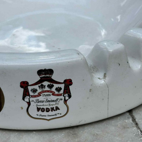 Smirnoff porcelain ashtray used, vintage collectible from Great Britain