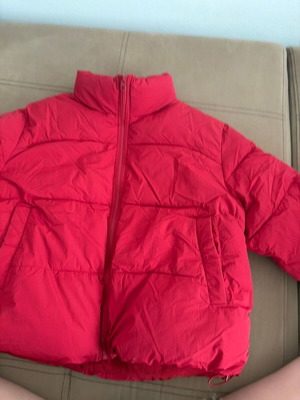 Bershka red short puffer jacket, size L
