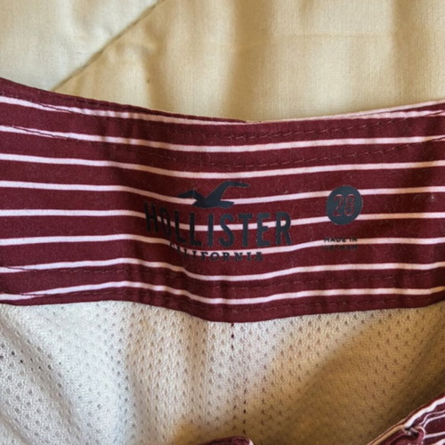 Hollister Board Shorts Size 28 XS Dark Blue Burgundy Striped Swim Trunks