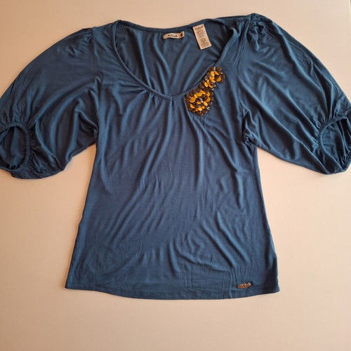 Killah blouse size M used, cotton, dark blue with beads ornament