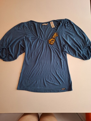 Killah blouse size M used, cotton, dark blue with beads ornament