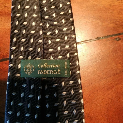 Faberge silk tie new, black with silver pattern