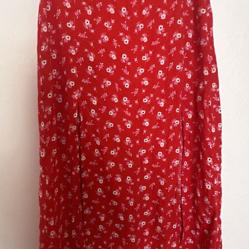 Stradivarius red floral midi skirt with slits like new, size S