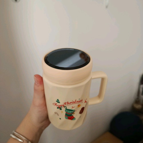 Mug with screw-on mirror lid like new, Christmas design