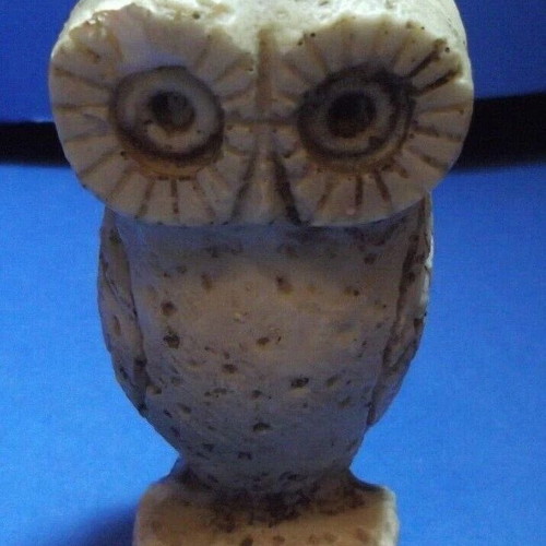 Owl statue used, made of porolithos, height 9.5 cm
