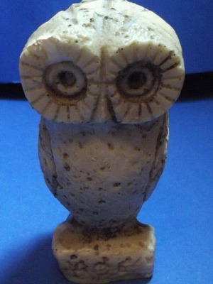 Owl statue used, made of porolithos, height 9.5 cm