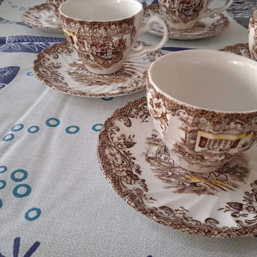 Vintage coffee set Coaching Scenes by Johnson Bros, iron stone, like new