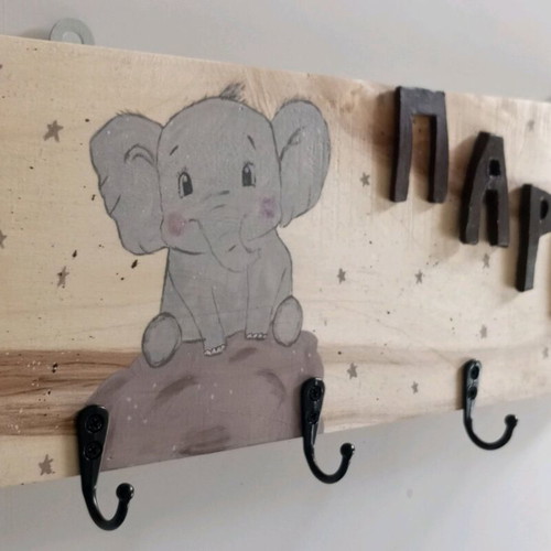 Children's wall hanger elephant new, natural wood