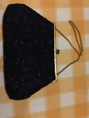 Vintage evening clutch bag with beads and gold chain, used