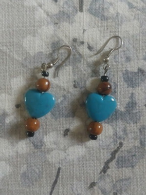 Earrings with turquoise heart like new, boho style