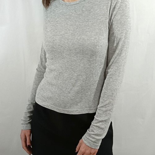 Shein Grey Rib Knit Long-Sleeved Blouse Like New, Size S