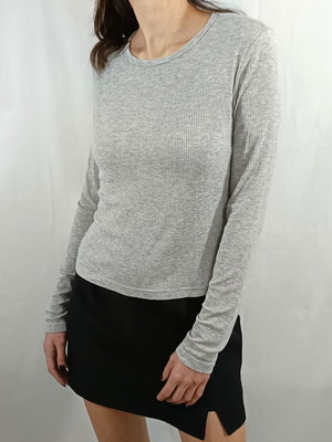Shein Grey Rib Knit Long-Sleeved Blouse Like New, Size S