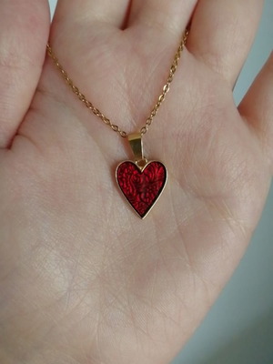 Necklace with red heart pendant, new, stainless steel