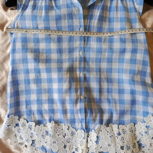 Mayoral Girls Blue Gingham Sleeveless Blouse with Lace Trim Size 10Y Like New
