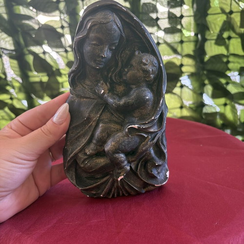 Vintage embossed plaque Virgin Mary with Christ child used