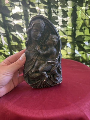 Vintage embossed plaque Virgin Mary with Christ child used