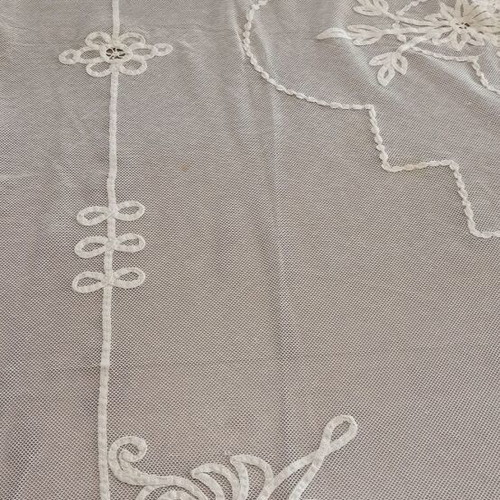 Lace tablecloth used, handmade filet lace, white