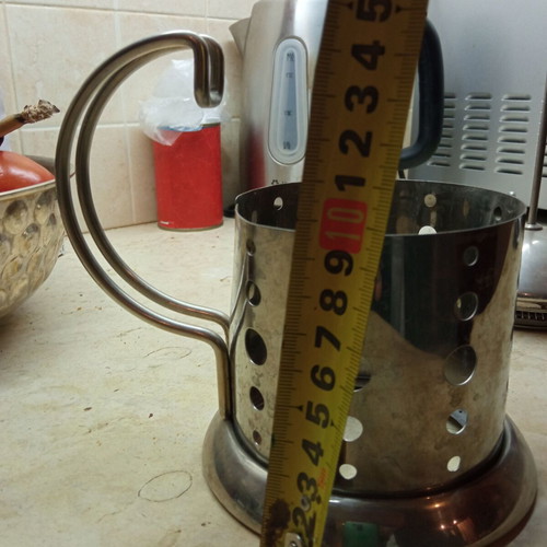 French press coffee maker used, stainless steel without carafe