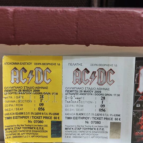 AC/DC concert ticket 28/5/2009 like new