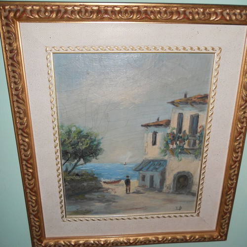 Oil painting The Psarochori on wood like new 34x38 cm