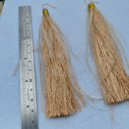 Tassel Earrings new, hypoallergenic steel hooks, beige-gold color