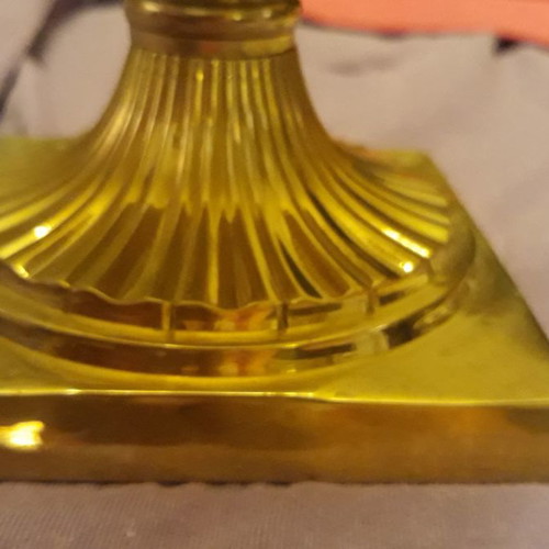 Solid brass candlestick with beeswax candle used