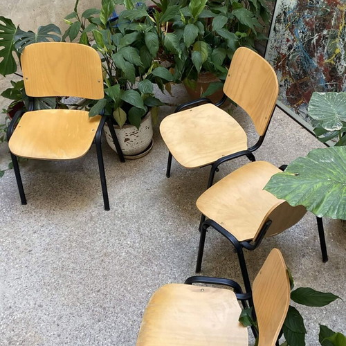 Vintage Italian chairs set of 4 used, metal frame and plywood