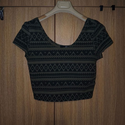 Tally Weijl crop top khaki with ethnic Aztec print like new, size M