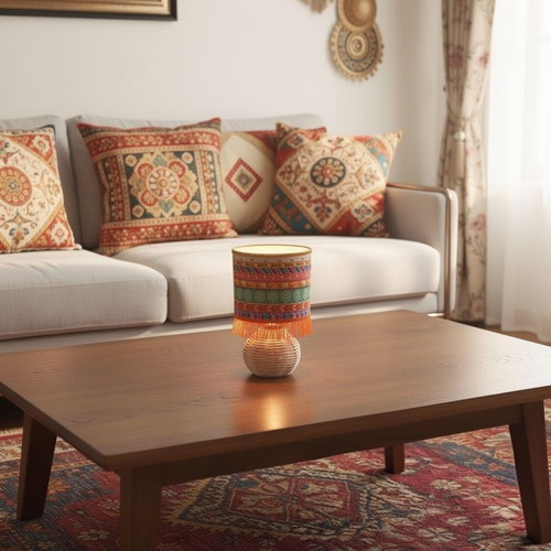 Portatif New Delhi table lamp with ceramic base and bamboo