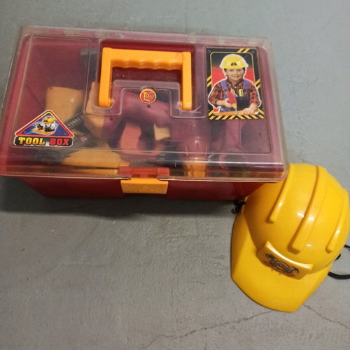 Children's toolbox with various tools like new and gift Bob the Builder workbench