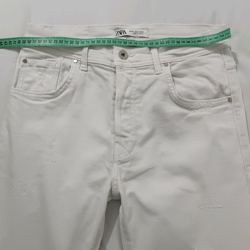 ZARA Men's White Slim Fit Pants Like New with Distressed Design
