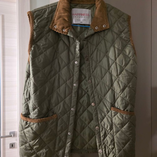 Sleeveless jacket Trendyol like new, khaki with brown corduroy details