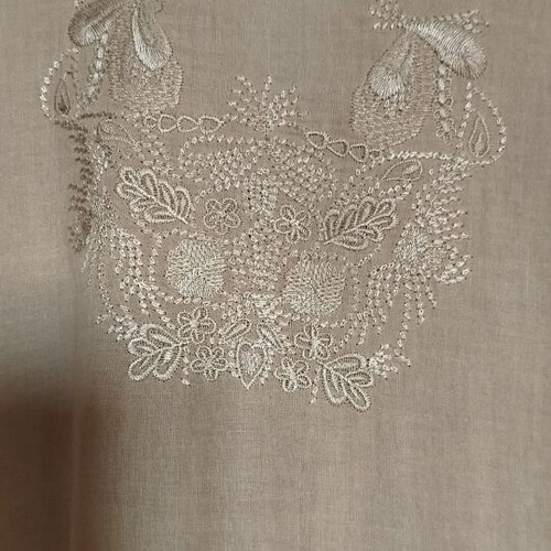Midi dress with embroidery, sand color, cotton gauze