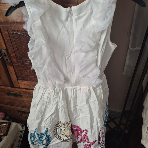 Monnalisa Girls' Dress new, size 140 cm, white multicolor