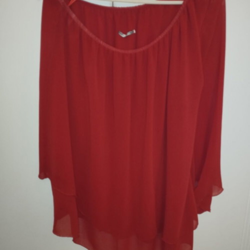 Ysatis blouse with one shoulder, transparent bell sleeve, like new, red, size 1 (M-L)