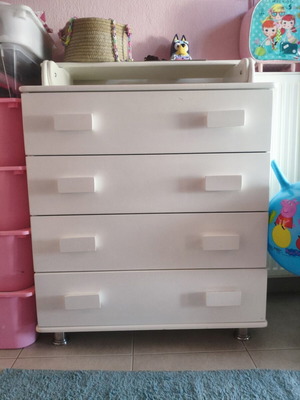 White dresser with shelf convertible to baby changing table