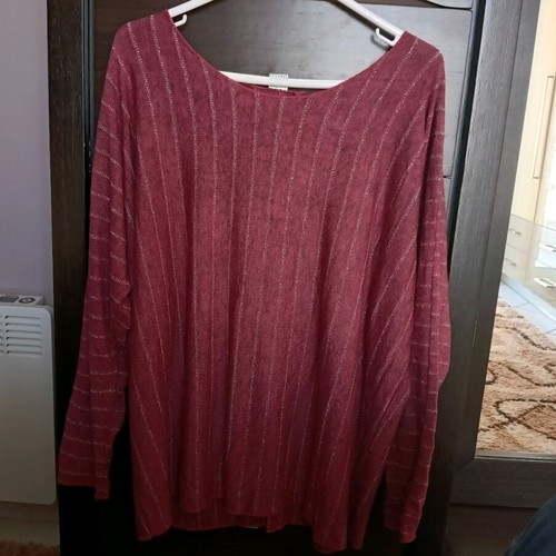 Long-sleeve women's blouse used, burgundy striped, New Company, XL
