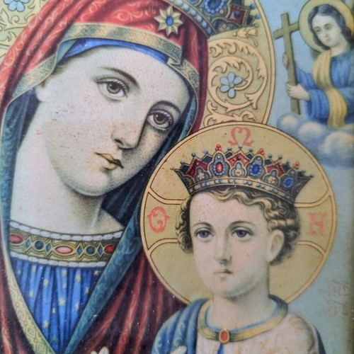 Vintage lithograph of Virgin Mary with gold frame used