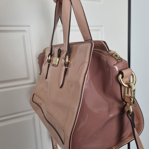 Nine West satchel bag used, nude beige with glossy finish