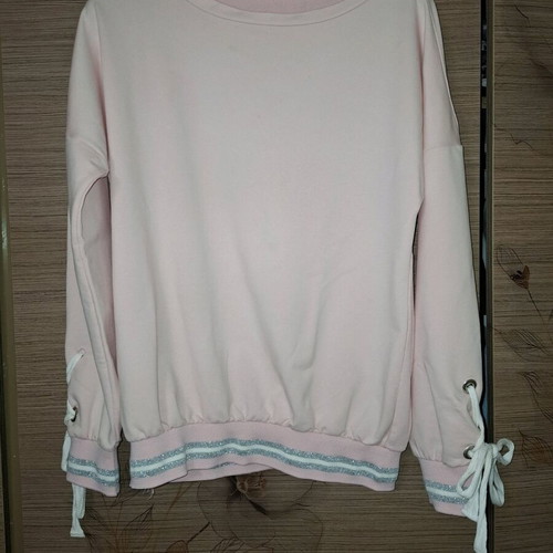 Coocu women's sweatshirt used, pink with lurex stripes on sleeves