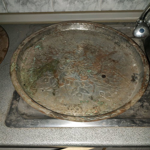 Copper trays used, pack of 16 handmade, oriental and Ottoman