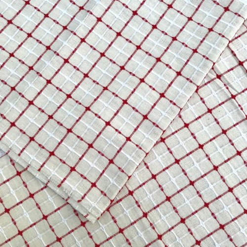 Cotton fabric red beige check, pack of 2, 1.60x1.60 and 0.80x1.60 m